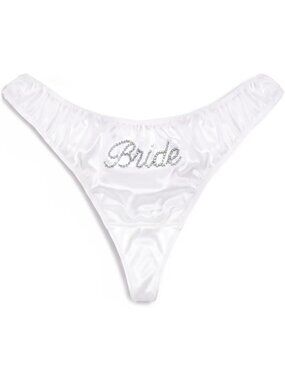 Satin Rhinestone Bride Thong - Ivory S/M/L | Bachelorette Party Favor, Bridal